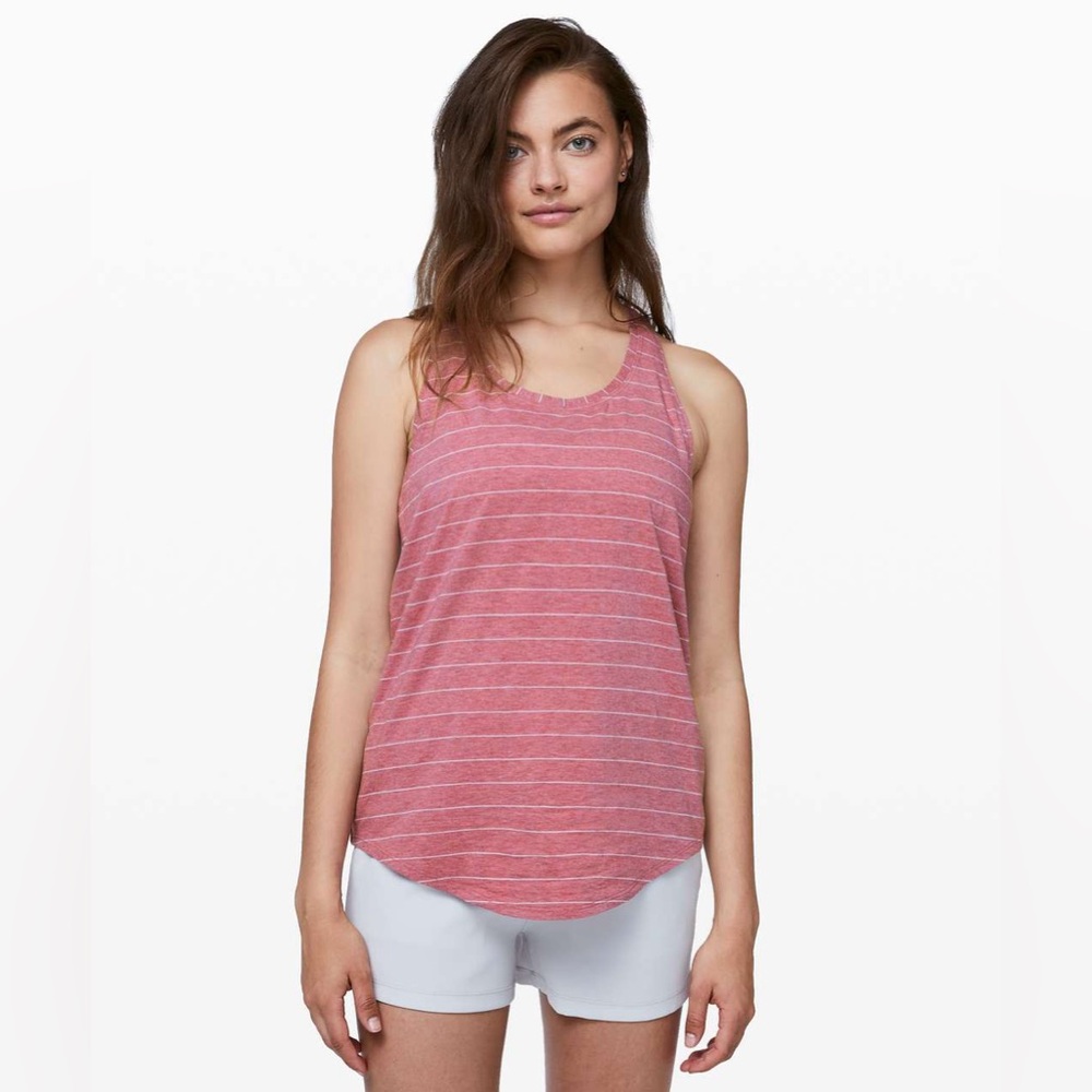LULULEMON Love Tank Pleated Short Serve Stripe Heathered So Merlot White Size 4